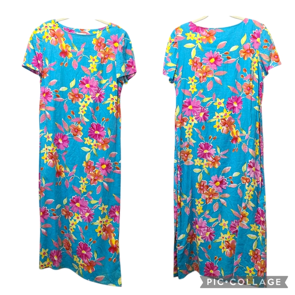 Vintage Talbots Vibrant Floral Maxi Dress Nwot Few Flaws 16 Linen Blend Colorful